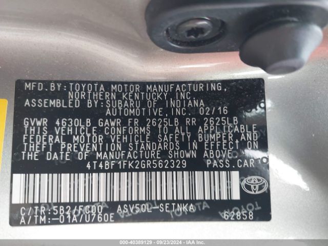 Photo 8 VIN: 4T4BF1FK2GR562329 - TOYOTA CAMRY 