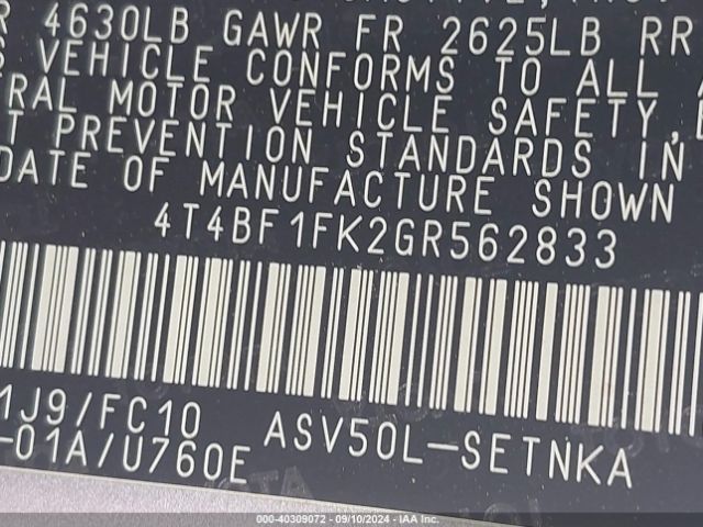 Photo 8 VIN: 4T4BF1FK2GR562833 - TOYOTA CAMRY 