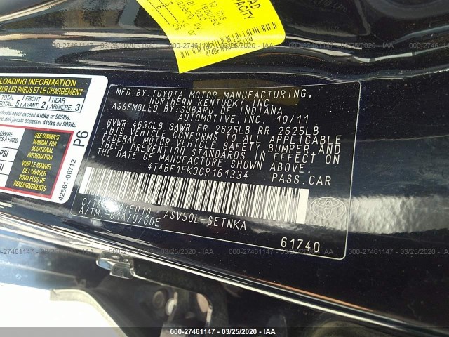 Photo 8 VIN: 4T4BF1FK3CR161334 - TOYOTA CAMRY 