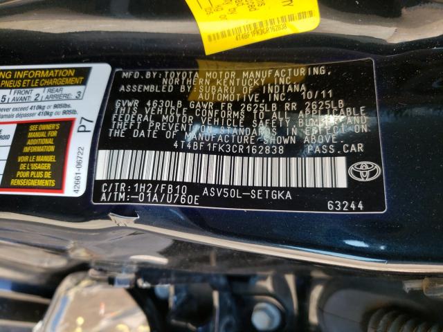 Photo 9 VIN: 4T4BF1FK3CR162838 - TOYOTA CAMRY 