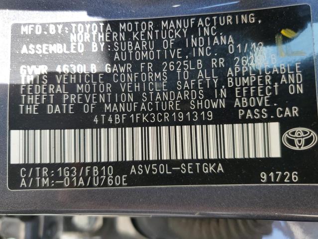 Photo 12 VIN: 4T4BF1FK3CR191319 - TOYOTA CAMRY 