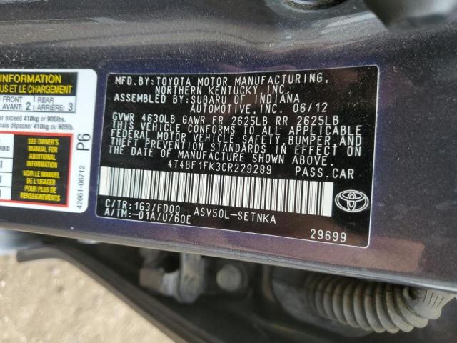 Photo 9 VIN: 4T4BF1FK3CR229289 - TOYOTA CAMRY BASE 