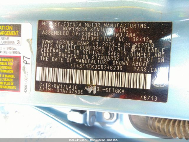 Photo 8 VIN: 4T4BF1FK3CR246299 - TOYOTA CAMRY 