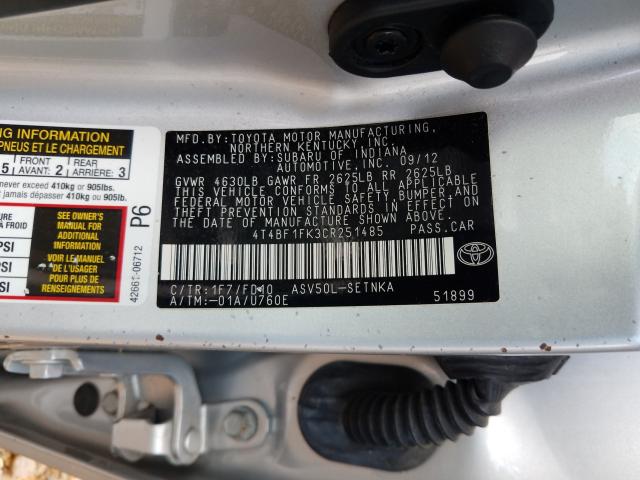 Photo 9 VIN: 4T4BF1FK3CR251485 - TOYOTA CAMRY BASE 