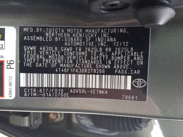 Photo 9 VIN: 4T4BF1FK3DR278266 - TOYOTA CAMRY L 