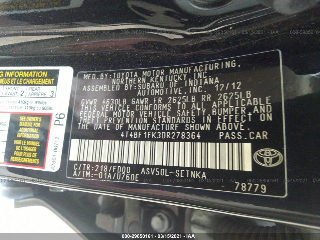 Photo 8 VIN: 4T4BF1FK3DR278364 - TOYOTA CAMRY 