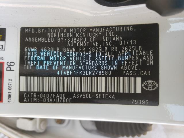 Photo 9 VIN: 4T4BF1FK3DR278980 - TOYOTA CAMRY L 