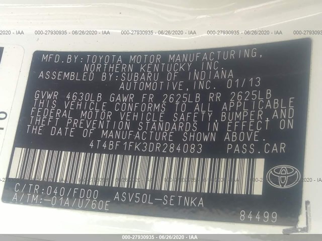 Photo 8 VIN: 4T4BF1FK3DR284083 - TOYOTA CAMRY 