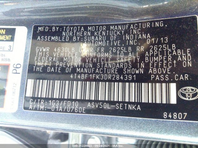 Photo 8 VIN: 4T4BF1FK3DR284391 - TOYOTA CAMRY 