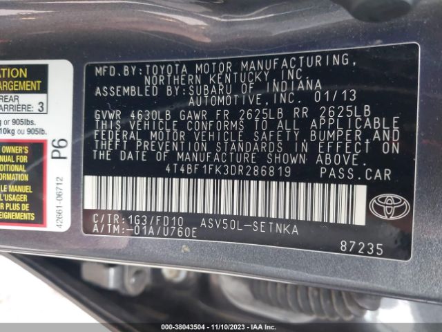 Photo 8 VIN: 4T4BF1FK3DR286819 - TOYOTA CAMRY 