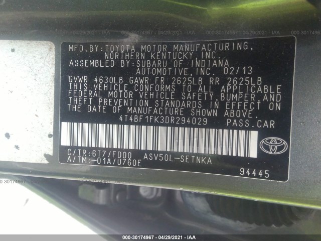 Photo 8 VIN: 4T4BF1FK3DR294029 - TOYOTA CAMRY 