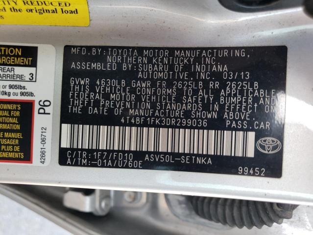 Photo 9 VIN: 4T4BF1FK3DR299036 - TOYOTA CAMRY L 