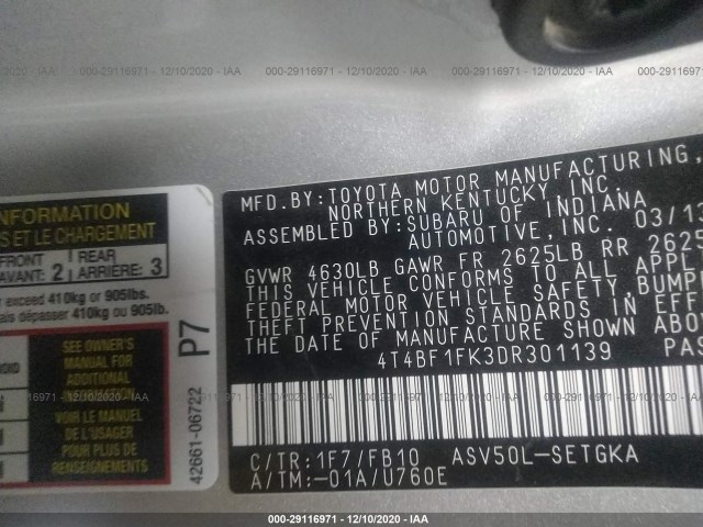 Photo 8 VIN: 4T4BF1FK3DR301139 - TOYOTA CAMRY 