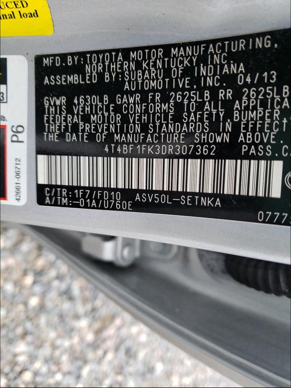 Photo 9 VIN: 4T4BF1FK3DR307362 - TOYOTA CAMRY L 