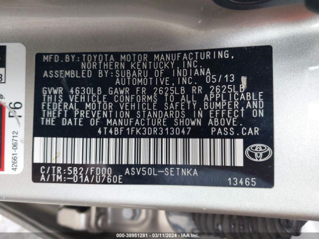 Photo 8 VIN: 4T4BF1FK3DR313047 - TOYOTA CAMRY 