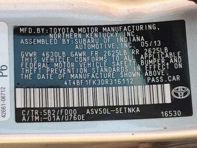 Photo 12 VIN: 4T4BF1FK3DR316112 - TOYOTA CAMRY L 