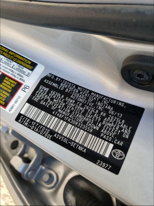 Photo 9 VIN: 4T4BF1FK3DR323559 - TOYOTA CAMRY L 