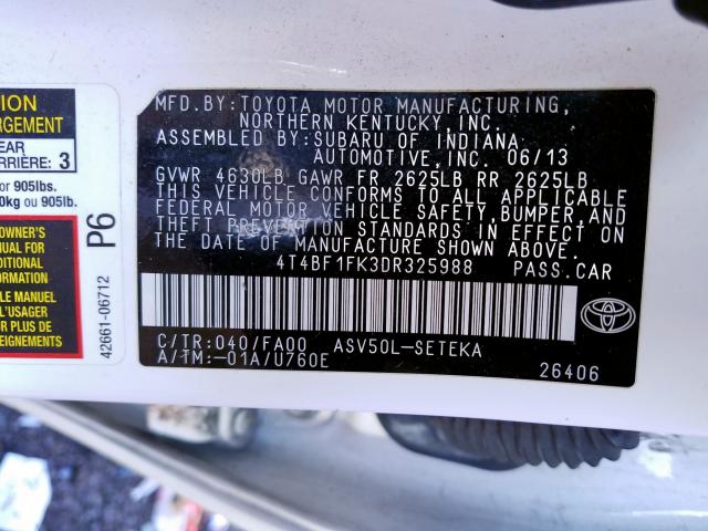 Photo 9 VIN: 4T4BF1FK3DR325988 - TOYOTA CAMRY L 