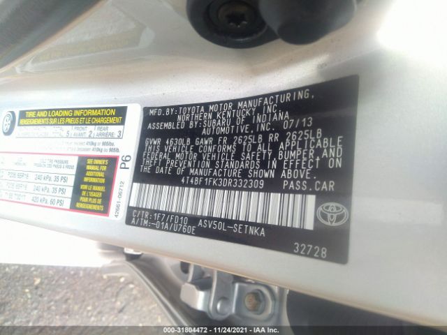 Photo 8 VIN: 4T4BF1FK3DR332309 - TOYOTA CAMRY 