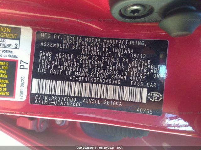 Photo 8 VIN: 4T4BF1FK3ER340346 - TOYOTA CAMRY 