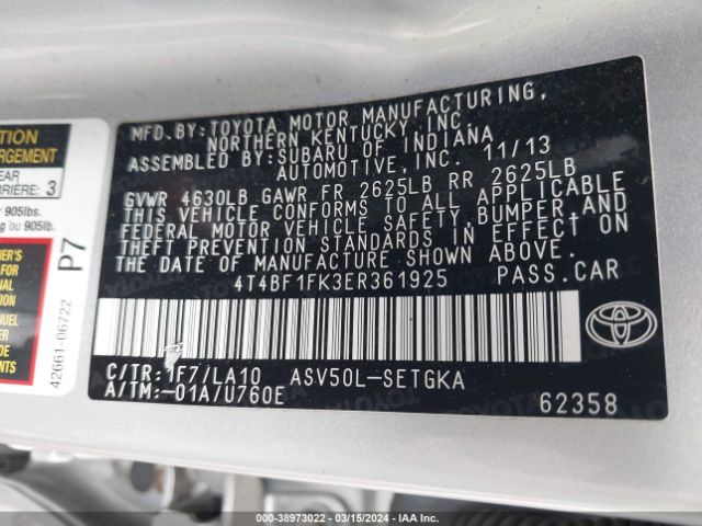 Photo 8 VIN: 4T4BF1FK3ER361925 - TOYOTA CAMRY 