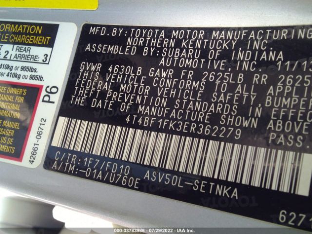 Photo 8 VIN: 4T4BF1FK3ER362279 - TOYOTA CAMRY 