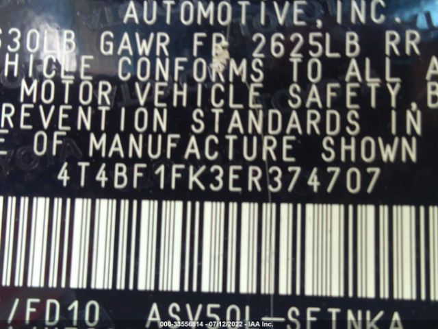 Photo 8 VIN: 4T4BF1FK3ER374707 - TOYOTA CAMRY 