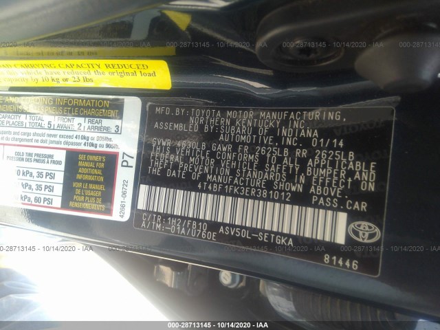 Photo 8 VIN: 4T4BF1FK3ER381012 - TOYOTA CAMRY 