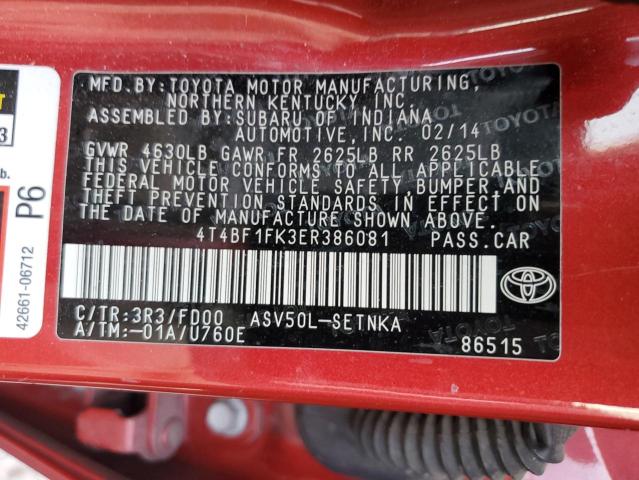 Photo 12 VIN: 4T4BF1FK3ER386081 - TOYOTA CAMRY L 