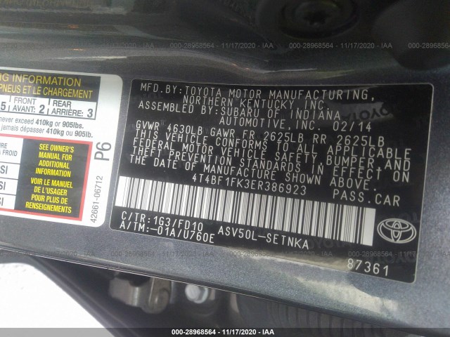 Photo 8 VIN: 4T4BF1FK3ER386923 - TOYOTA CAMRY 