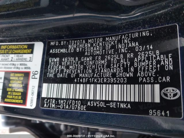 Photo 8 VIN: 4T4BF1FK3ER395203 - TOYOTA CAMRY 