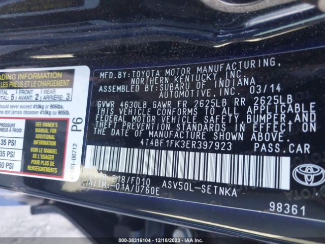 Photo 8 VIN: 4T4BF1FK3ER397923 - TOYOTA CAMRY 