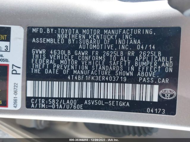 Photo 8 VIN: 4T4BF1FK3ER403719 - TOYOTA CAMRY 