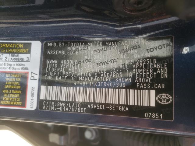 Photo 9 VIN: 4T4BF1FK3ER407396 - TOYOTA CAMRY L 