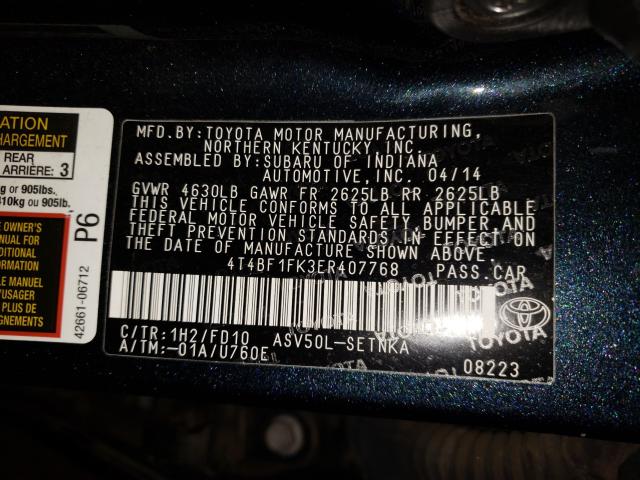 Photo 9 VIN: 4T4BF1FK3ER407768 - TOYOTA CAMRY L 