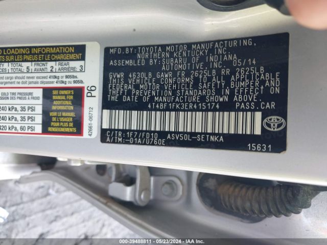 Photo 8 VIN: 4T4BF1FK3ER415174 - TOYOTA CAMRY 