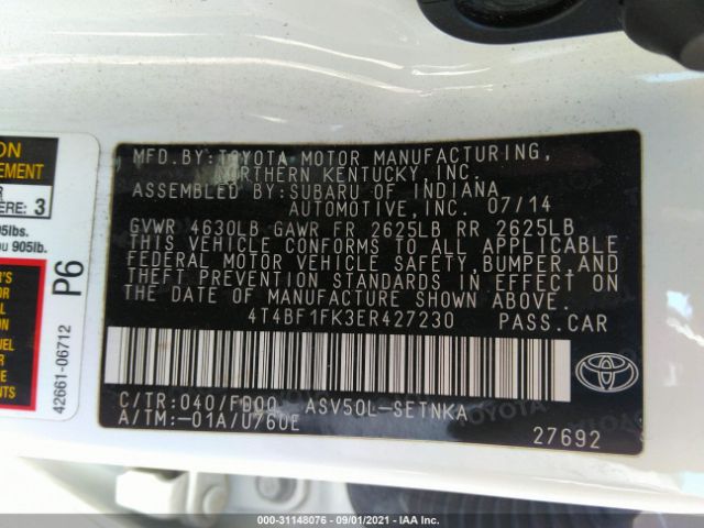 Photo 8 VIN: 4T4BF1FK3ER427230 - TOYOTA CAMRY 