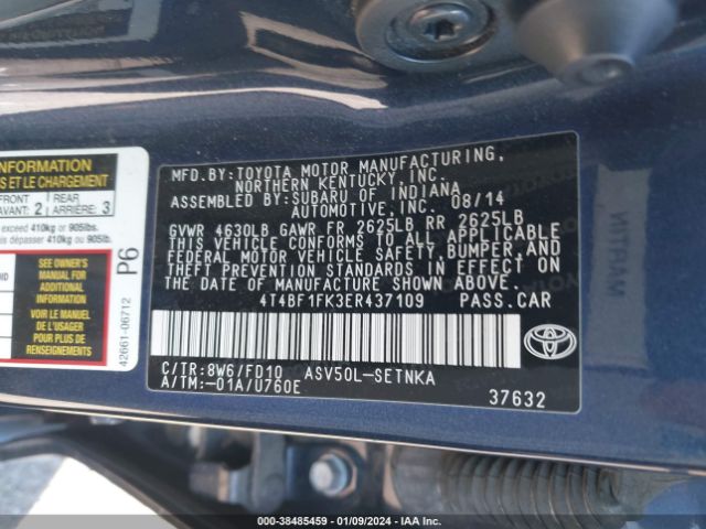 Photo 8 VIN: 4T4BF1FK3ER437109 - TOYOTA CAMRY 