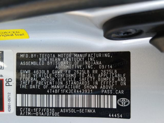 Photo 9 VIN: 4T4BF1FK3ER443931 - TOYOTA CAMRY L 