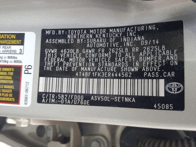 Photo 9 VIN: 4T4BF1FK3ER444562 - TOYOTA CAMRY L 