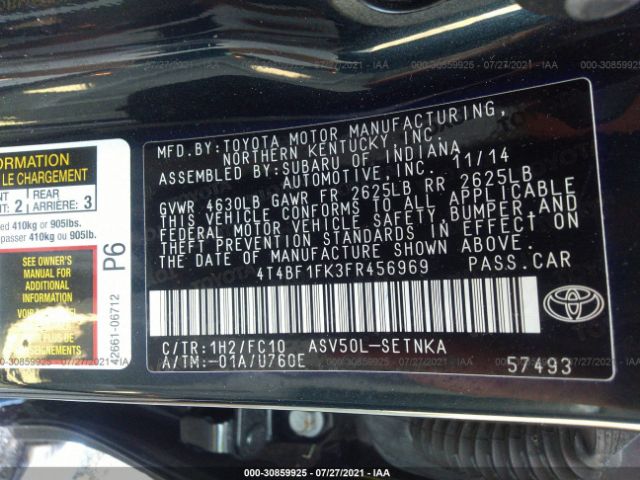 Photo 8 VIN: 4T4BF1FK3FR456969 - TOYOTA CAMRY 