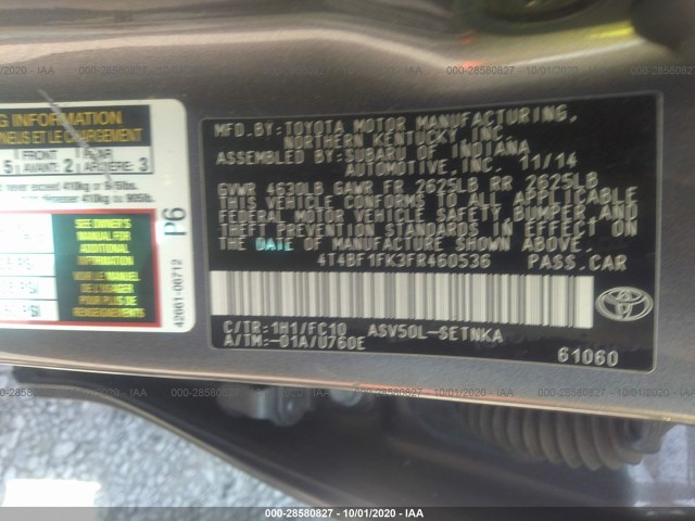 Photo 8 VIN: 4T4BF1FK3FR460536 - TOYOTA CAMRY 