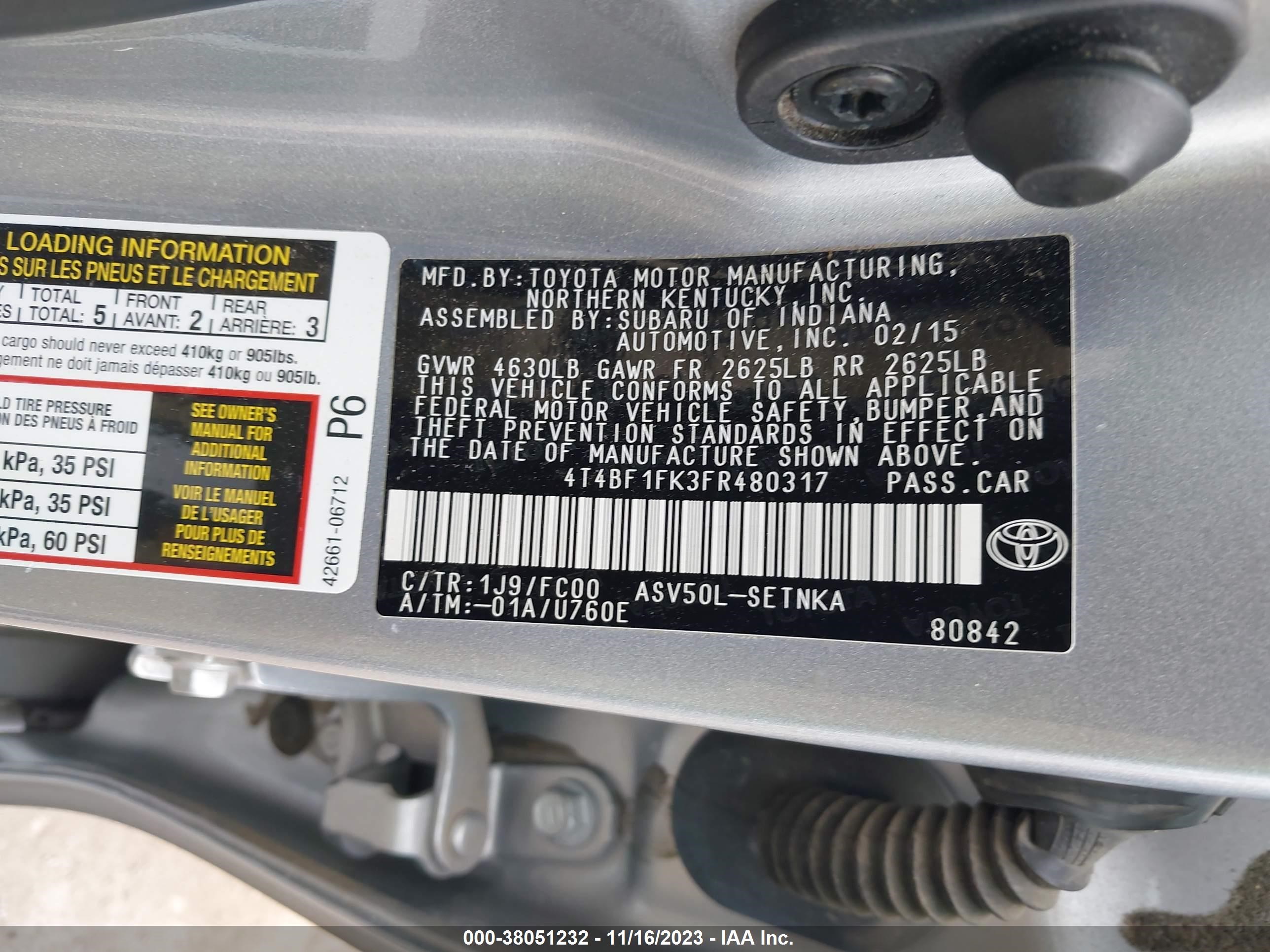 Photo 8 VIN: 4T4BF1FK3FR480317 - TOYOTA CAMRY 