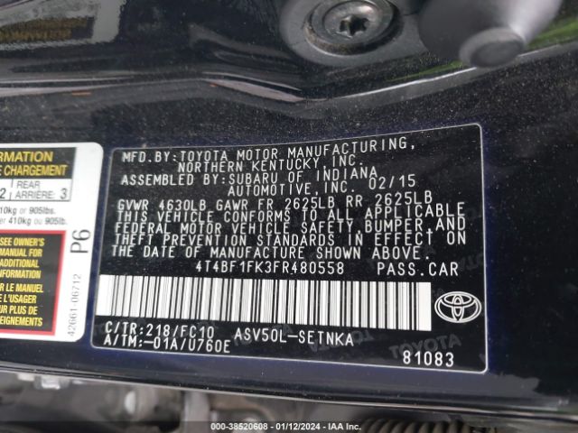 Photo 8 VIN: 4T4BF1FK3FR480558 - TOYOTA CAMRY 