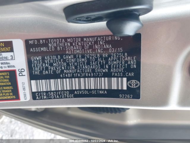 Photo 8 VIN: 4T4BF1FK3FR491737 - TOYOTA CAMRY 