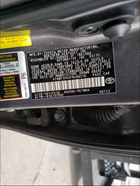 Photo 9 VIN: 4T4BF1FK3FR498218 - TOYOTA CAMRY LE 