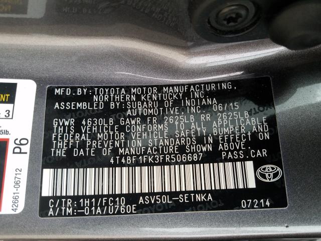 Photo 9 VIN: 4T4BF1FK3FR506687 - TOYOTA CAMRY LE 