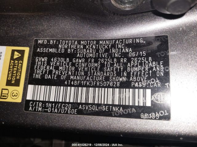 Photo 8 VIN: 4T4BF1FK3FR507628 - TOYOTA CAMRY 