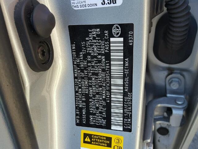 Photo 9 VIN: 4T4BF1FK3GR547841 - TOYOTA CAMRY LE 