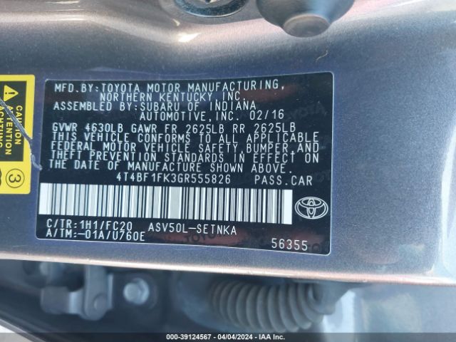 Photo 8 VIN: 4T4BF1FK3GR555826 - TOYOTA CAMRY 